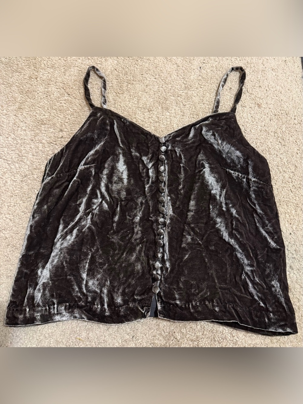 NWOT. Madewell Charcoal Velvet Button-Front Cami
